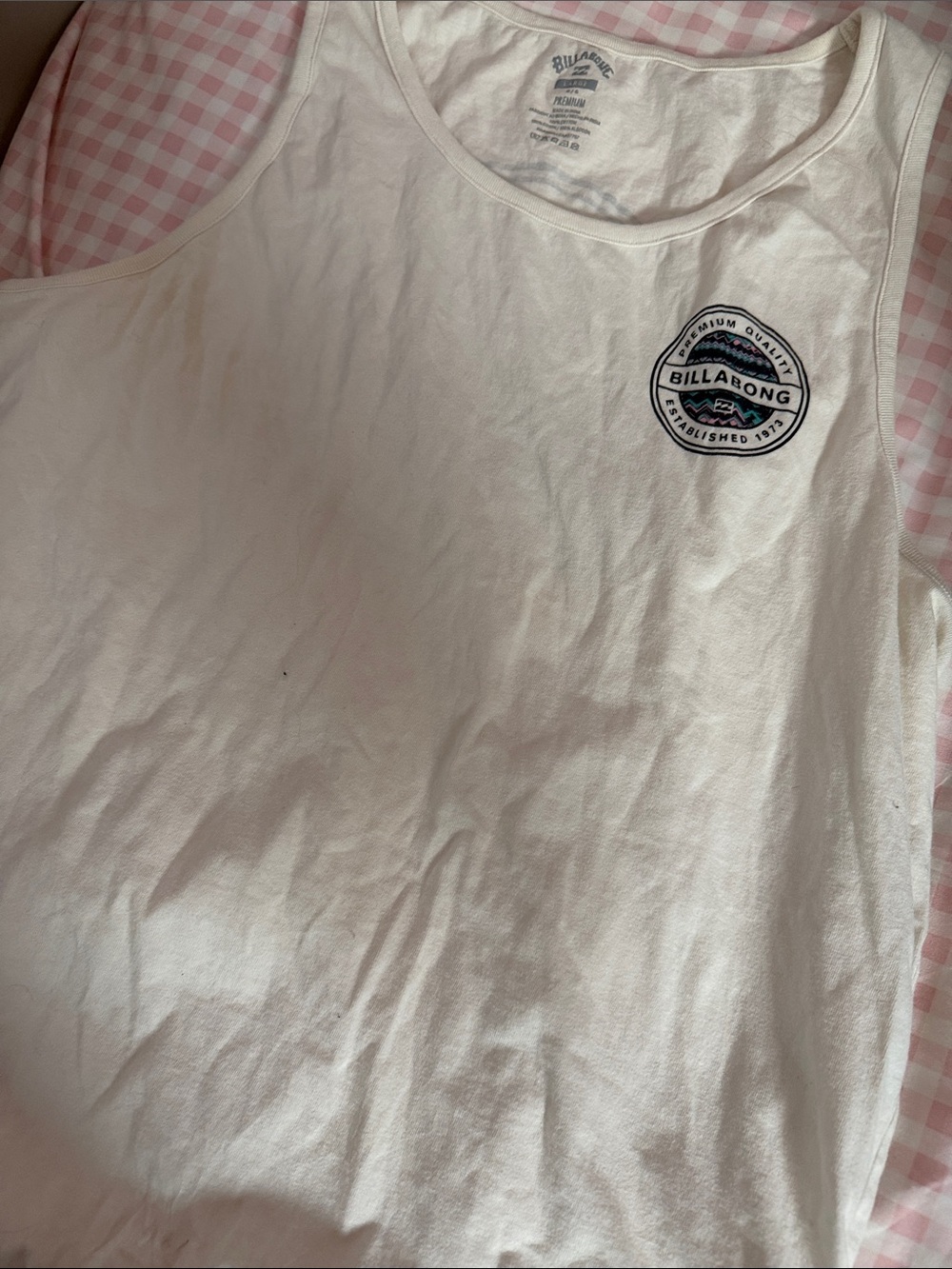 Billabong White Tank with Black Logo Patch